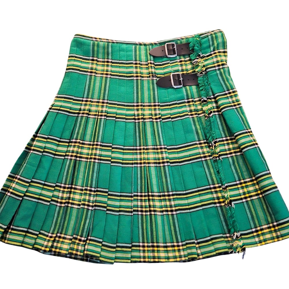 Scottish Design Tartans Green Plaid Kilt Skirt Pleated Buckle Wrap Size 38